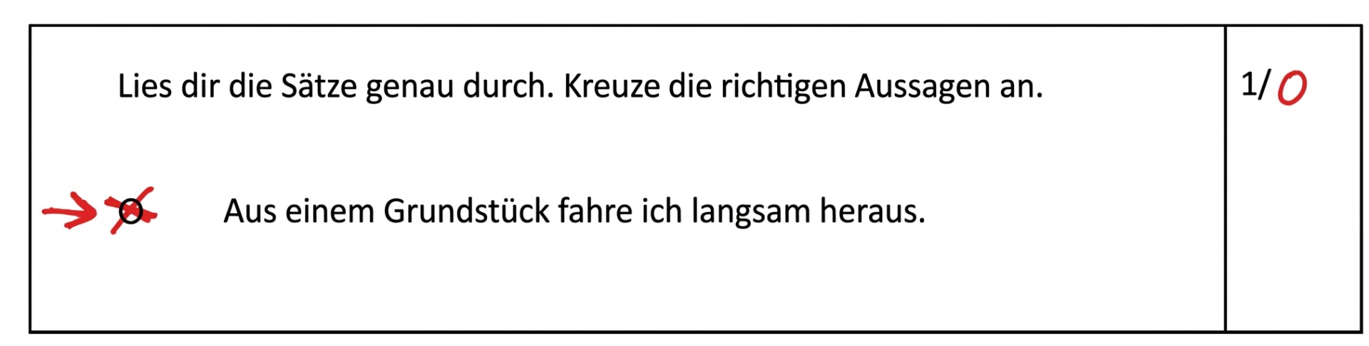Ausschnitt aus einer Probe: Aufgabe „Lies dir die Sätze genau durch. Kreuze die richtigen Aussagen an.